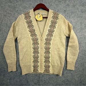 VTG Moffat Weavers Scotland Pure Wool Fair Isle Cardigan Sweater Womens 16 Large